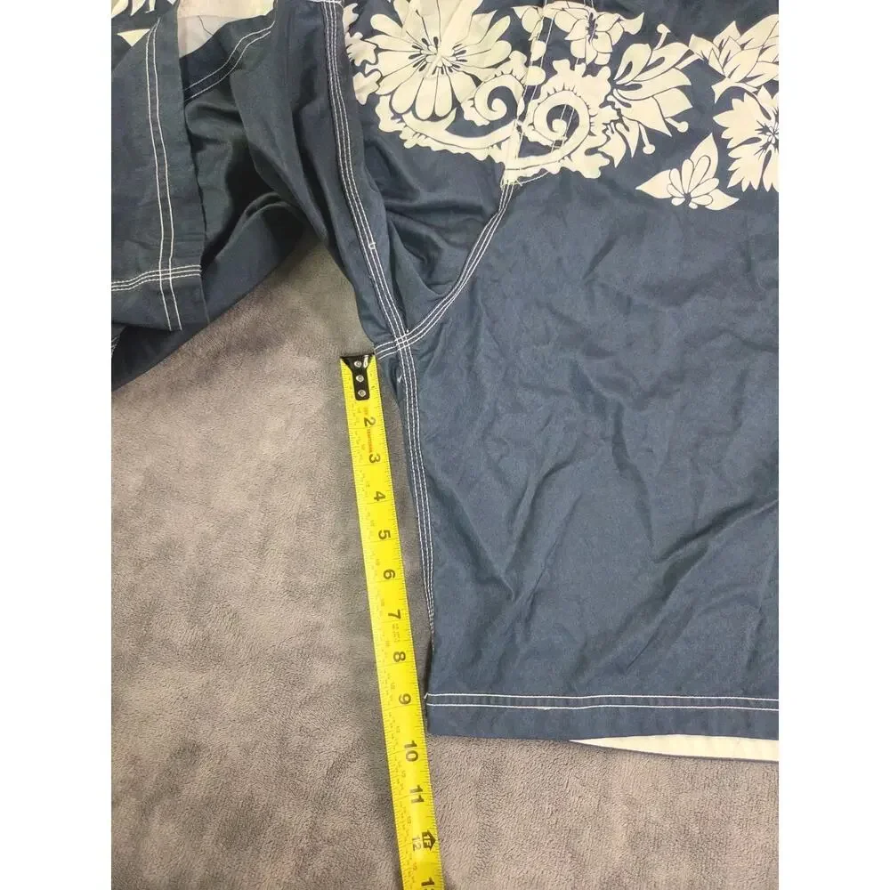 SPEEDO Men's Board Shorts Swim Sz XXL Pockets Drawstring Blue White Floral C40